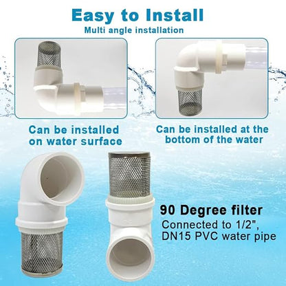 DN15 inch stainless steel filter cover connected to 90 degree elbow 1/2" PVC - Image 5