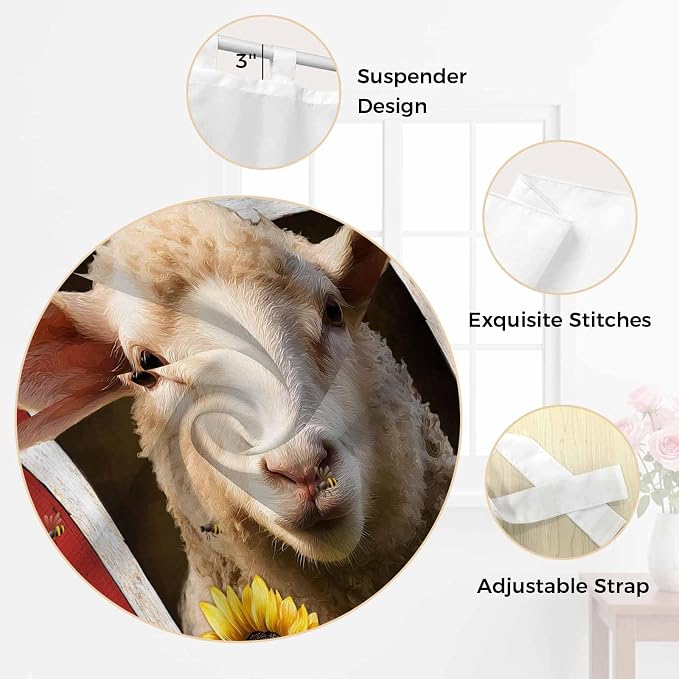 Sheep Sunflower Kitchen Curtains 36 Inch Length, Small Window Curtains Tab Top - Image 6