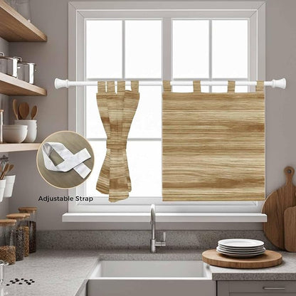 Light Brown Wood Grain Kitchen Curtains 36 Inch Length, Small Window Curtains - Image 5