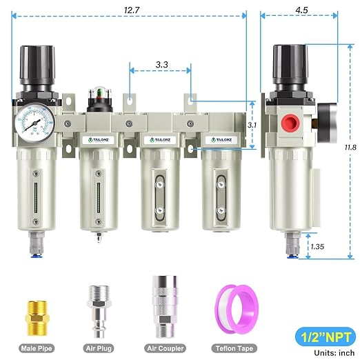 TAILONZ PNEUMATIC 0-240 PSI 1/2 Inch NPT Industrial Grade 4-Stage Air Drying - Image 2