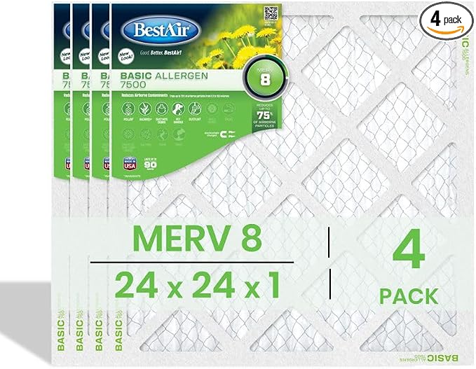 BestAir 24x24x1 Air Filter | MERV 8 Basic Allergen 7500 HVAC AC Furnace Filter by FreudenbergFiltrationTechnologies
