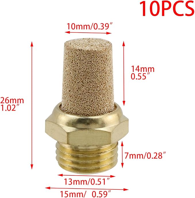 Wealrit 10 PCS Pneumatic Exhaust Mufflers, 1/4" Male Thread Hex Copper Air - Image 2