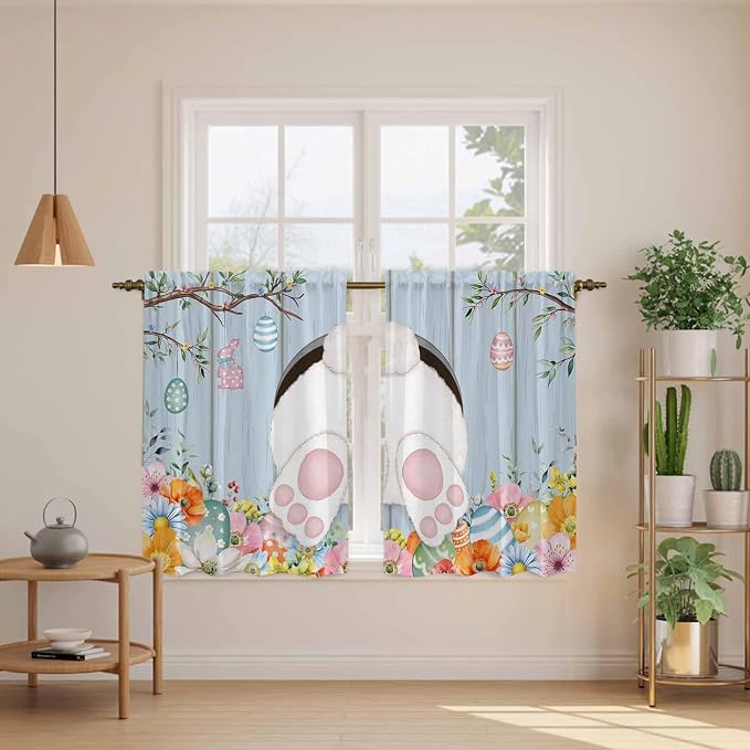 Easter Kitchen Curtains 54 Inch Long 2 Panel Set, Rod Pocket Window Curtains - Image 3