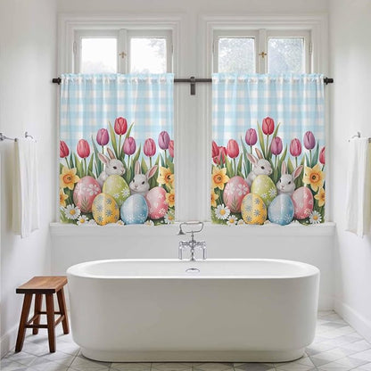 Easter Kitchen Curtains 45 Inch Long 2 Panel Set, Rod Pocket Window Treatment - Image 5