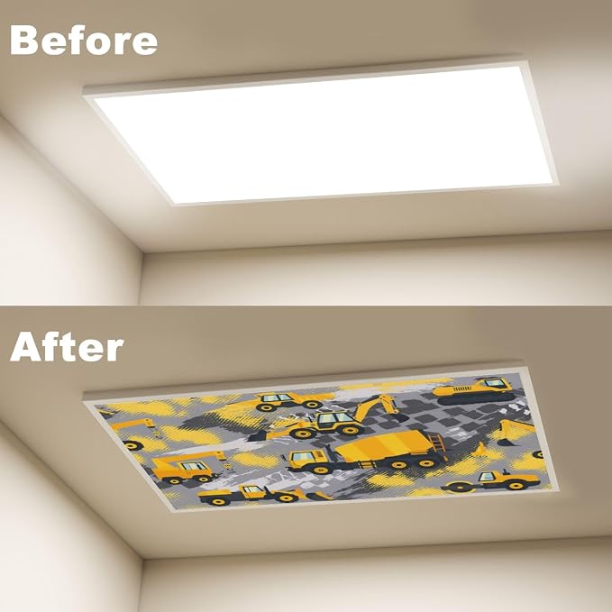 4 Pcs Fluorescent Light Covers for Ceiling Lights Yellow Construction Vehicles - Image 4