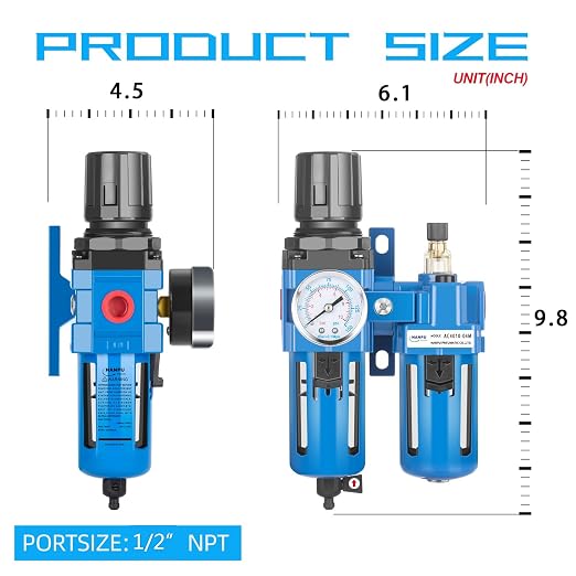 NANPU 1/2" NPT Compressed Air Filter Regulator Lubricator Combo, Water/Oil Trap - Image 3