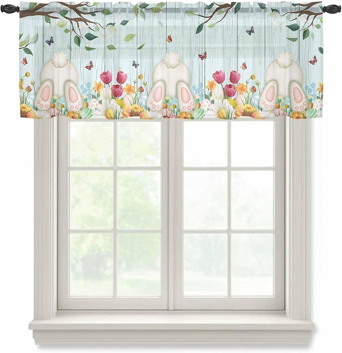 Easter Sheer Valances for Windows 54"x18", Light Filtering Kitchen Curtains by Unknown