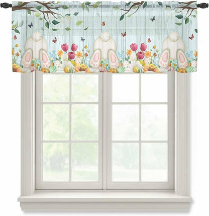 Easter Sheer Valances for Windows 42"x12", Light Filtering Kitchen Curtains by Unknown