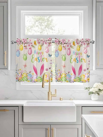 Happy Easter Half Window Curtains 24 Inches Long, Spring Farmhouse Bunny Eggs - Image 3