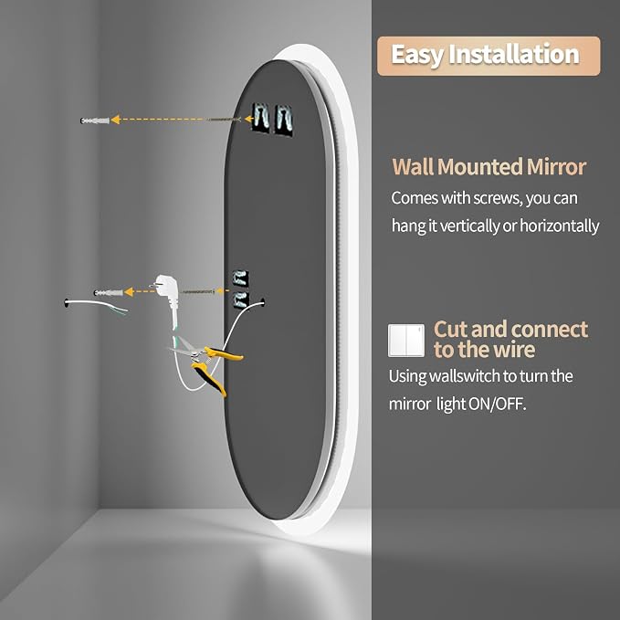 LUVODI Lighted LED Bathroom Mirror: 32x20IN Oval Wall Mounted Vanity Mirror - Image 6