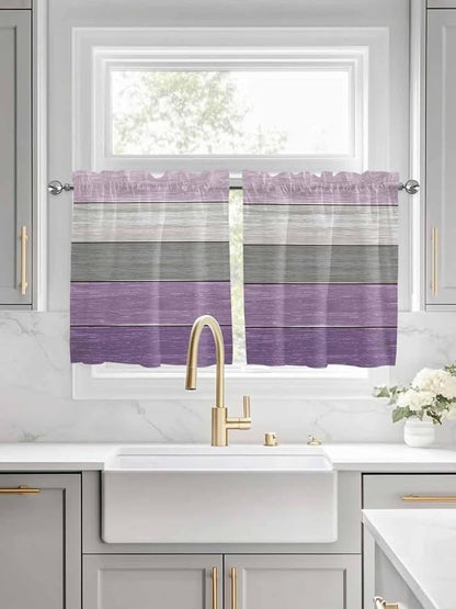 Country Wood Board Gray Purple Window Valance Curtains, Farmhouse Gradient - Image 2