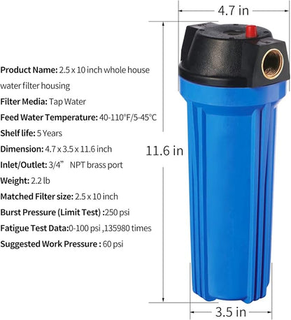 Geekpure 10-Inch Whole House Slim Water Filter Housing - Image 5