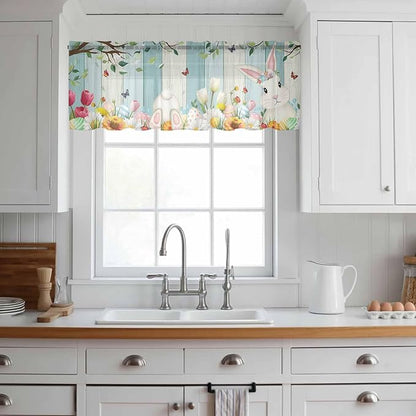Easter Sheer Valances for Windows 60"x18", Light Filtering Kitchen Curtains - Image 3