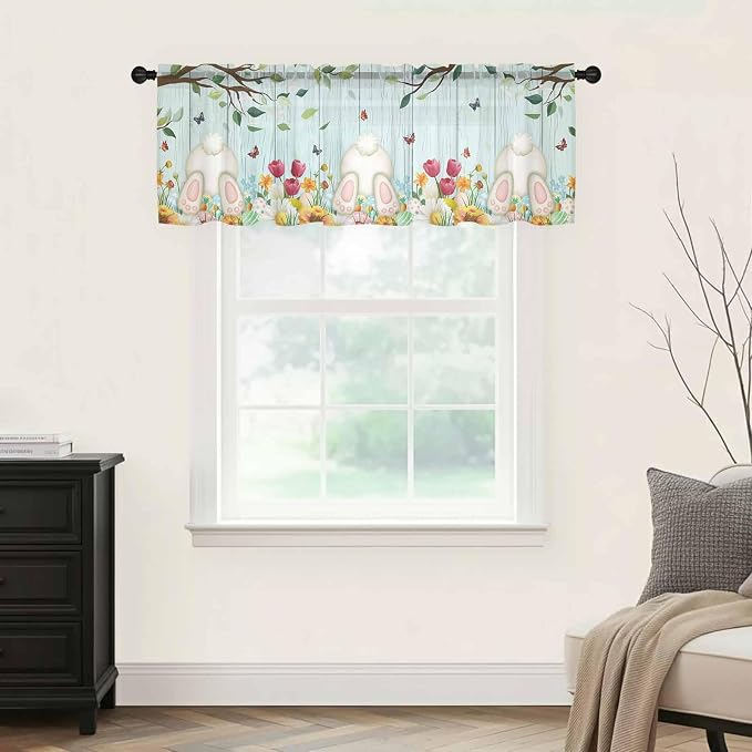 Easter Sheer Valances for Windows 54"x18", Light Filtering Kitchen Curtains - Image 9