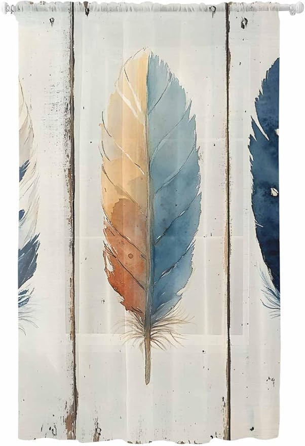 Sheer Curtains 108 Inches Long, Boho Ombre Vintage Wooden Grain Privacy Voile by Unknown