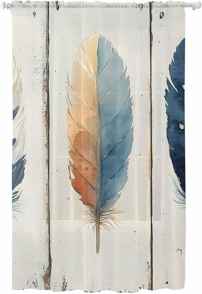 Sheer Curtains 84 Inches Long, Boho Ombre Vintage Wooden Grain Privacy Voile by Unknown