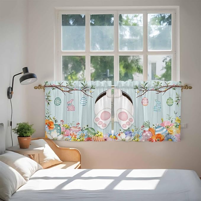 Easter Bunny Kitchen Tier Curtains 36 Inch Long 2 Panel Set, Rod Pocket Half - Image 4