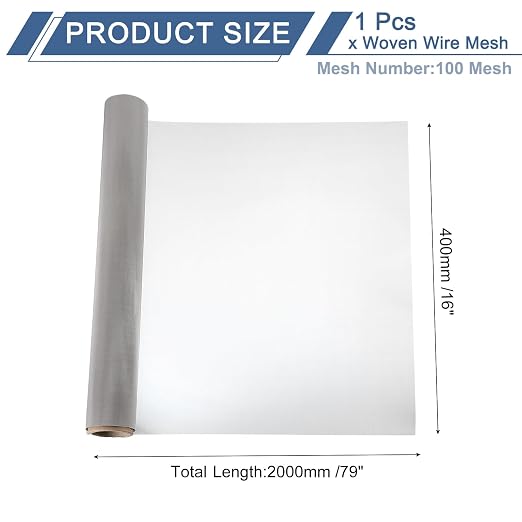 uxcell 100 Mesh 79" x 16" Woven Wire Mesh, 304 Stainless Steel Air Vent Filter - Image 2