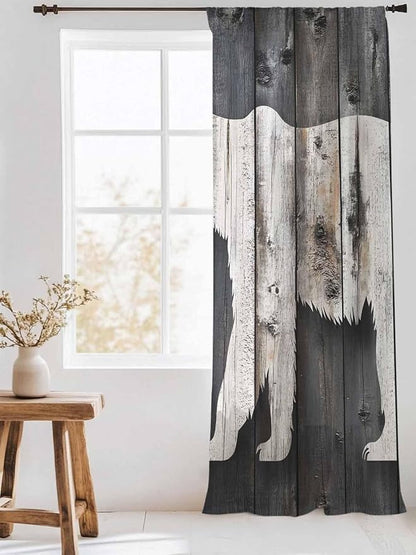 Sheer Curtains 108 Inches Long, Farmhouse Country Vintage Wood Grain Privacy - Image 3