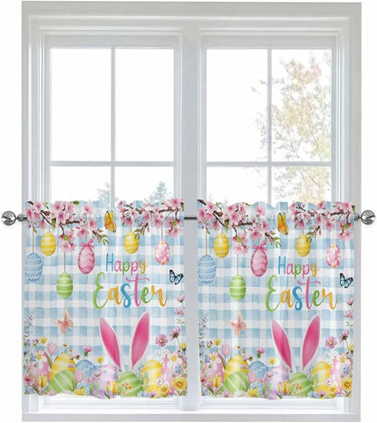 Happy Easter Half Window Curtains 24 Inches Long, Spring Watercolor Bunny Eggs by Unknown