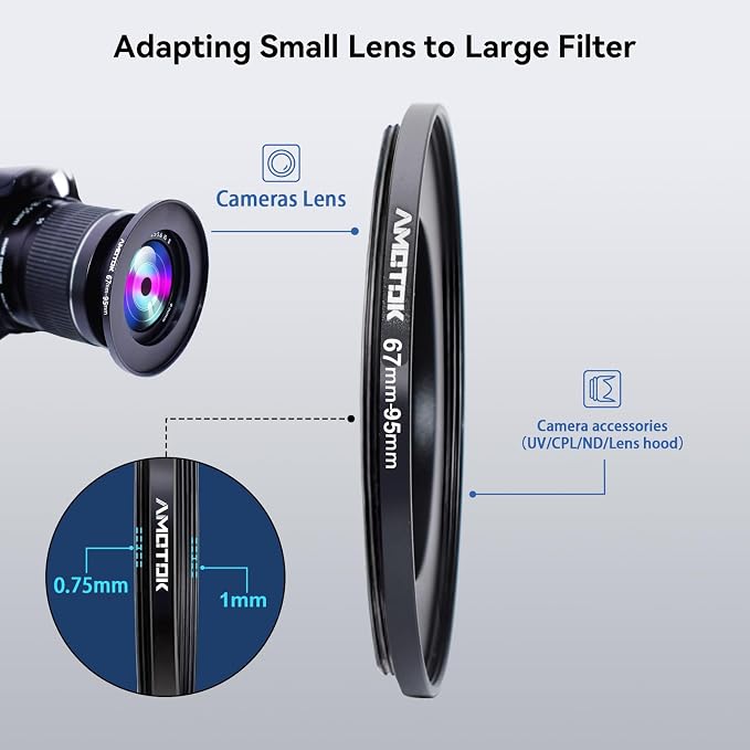 67mm Lens to 95mm Camera Lens Adapter, 67mm to 95mm Filter Step up Ring Adapter - Image 4