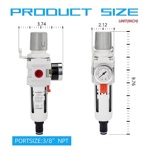 NANPU 3/8" NPT Compressed Air Filter Regulator Combo Piggyback, Auto Drain - Image 3