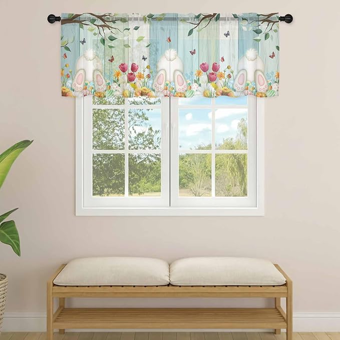 Easter Sheer Valances for Windows 42"x12", Light Filtering Kitchen Curtains - Image 4
