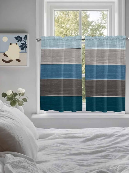 Retro Farm Blue Gray Wood Grain Window Valance Curtains, Rustic Wooden Plank - Image 3