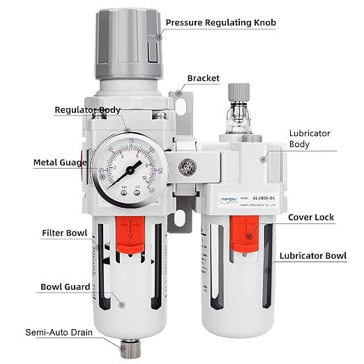 NANPU 1/2" NPT Compressed Air Filter Regulator Lubricator Combo Water/Oil Trap - Image 2