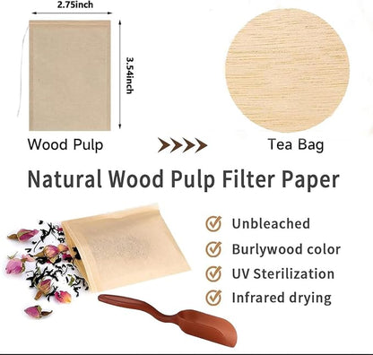 Tea Filter Bags with Free Tea Spoon, Safe & Natural Material, Disposable Tea - Image 2