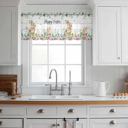 Easter Sheer Valances for Windows 42"x18", Light Filtering Kitchen Curtains - Image 3