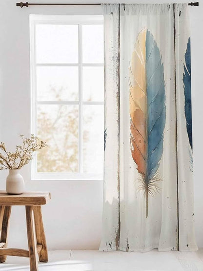 Sheer Curtains 96 Inches Long, Boho Ombre Vintage Wooden Grain Privacy Voile - Image 3