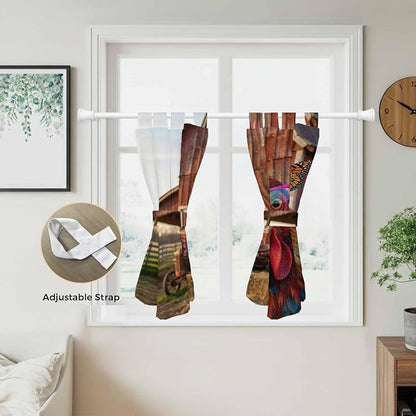 Farm Rooster Kitchen Curtains 45 Inch Length, Short Cafe Window Curtains Tab Top - Image 5
