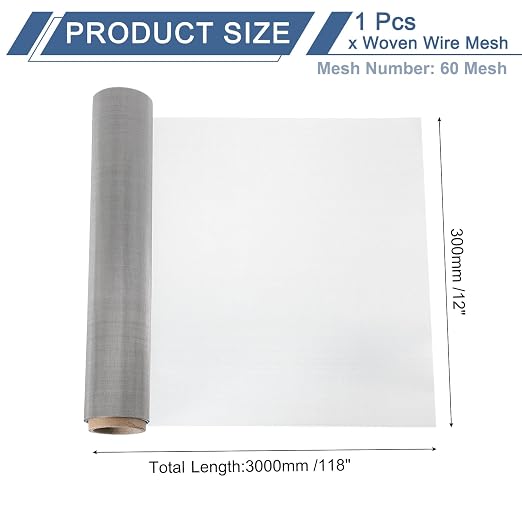 uxcell 60 Mesh 118" x 12" Woven Wire Mesh, 304 Stainless Steel Air Vent Filter - Image 2