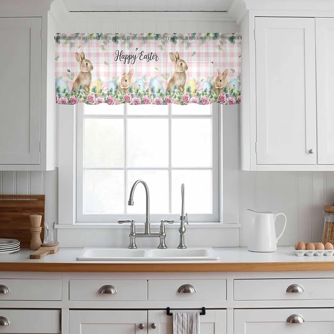 Easter Sheer Valances for Windows 54"x18", Light Filtering Kitchen Curtains - Image 3