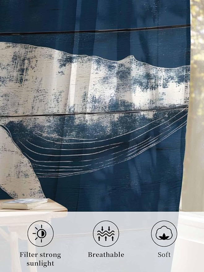Sheer Curtains 45 Inch Length, Summer Whale Semi Sheer Curtains Light Filtering - Image 6