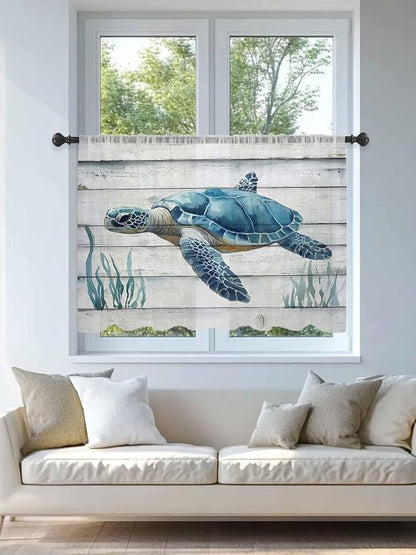 Sheer Curtains 45 Inch Length, Sea Turtle Blue Semi Sheer Curtains Light - Image 4