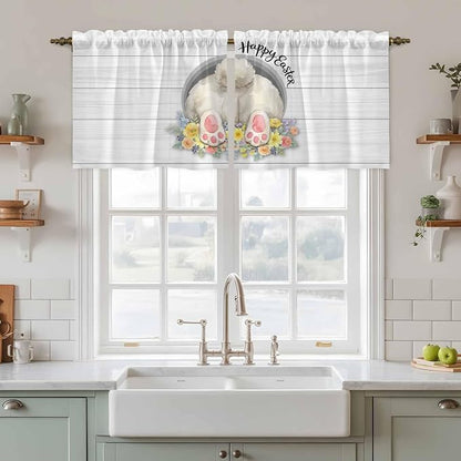 Easter Bunny Kitchen Tier Curtains 24 Inch Long 2 Panel Set, Rod Pocket Cafe - Image 3