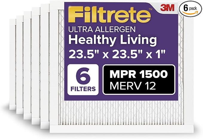 Filtrete 23.5x23.5x1 AC Furnace Air Filter, MERV 12, MPR 1500, CERTIFIED asthma by Filtrete
