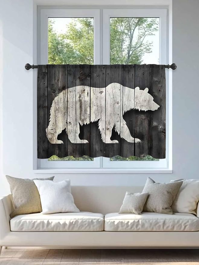 Sheer Curtains 54 Inch Length, Farmhouse Country Rustic Wooden Grain Privacy - Image 4
