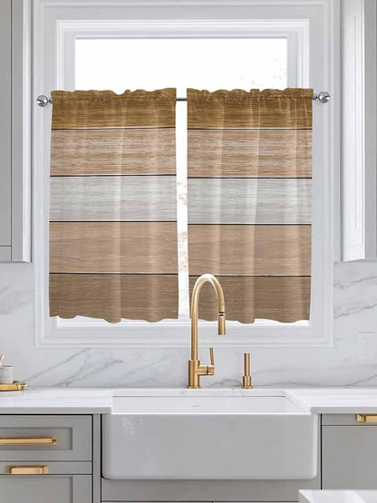 Retro Farm Wood Board Window Valance Curtains, 2 Panel - Image 2