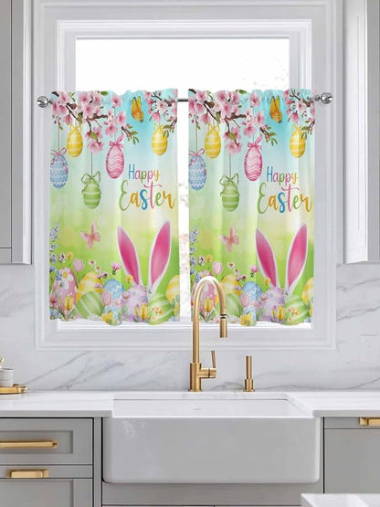 Easter Kitchen Curtains 45 Inches length, Spring Bunny Colorful Rabbit Eggs - Image 3