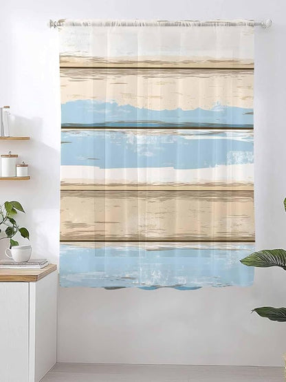Sheer Curtains 72 Inches Long, Vintage Geometric Blue Semi Sheer Curtains Light - Image 2