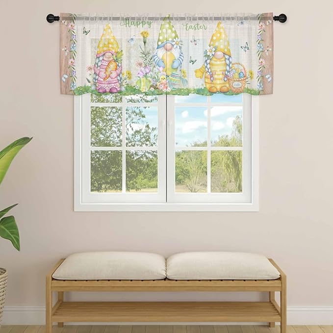 Easter Sheer Valances for Windows 42"x18", Light Filtering Kitchen Curtains - Image 4