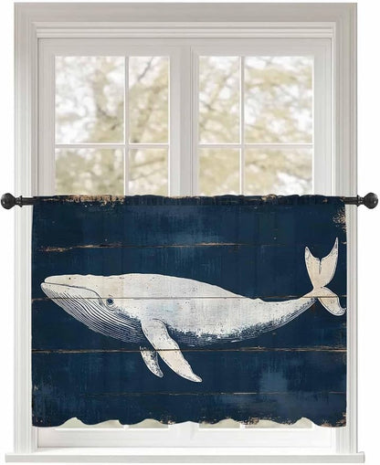 Sheer Curtains 45 Inch Length, Ocean Whale Blue Semi Sheer Curtains Light by Unknown