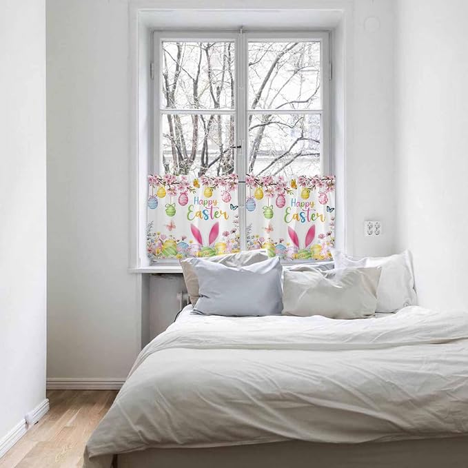 Happy Easter Half Window Curtain 36 Inches Long, Spring Watercolor Bunny Eggs - Image 5
