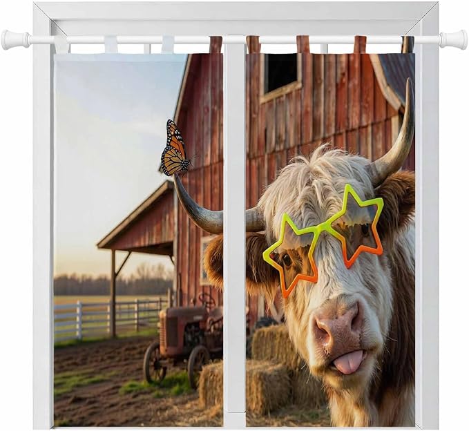 Farm Yaks Bedroom Curtains 72 Inch Length, Window Curtains Tab Top, Farmhouse by Unknown