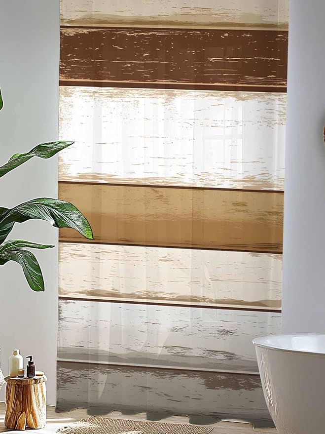 Sheer Curtains 96 Inches Long, Vintage Country Geometric Striped Privacy Voile - Image 4