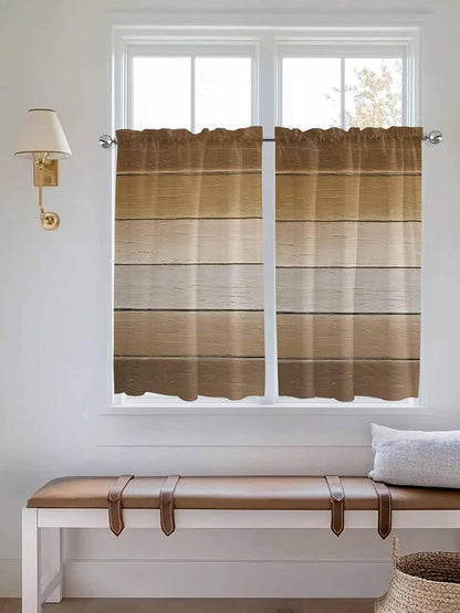 Vintage Brown Gradient Wood Grain Window Valance Curtains, Farmhouse Wood Barn - Image 3