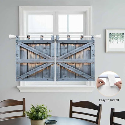 Farmhouse Wood Grain Kitchen Curtains 24 Inch Length, Small Window Curtains Tab - Image 4